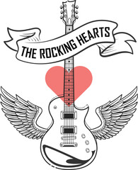 The Rocking Hearts Music Band/Artist logo/Identity with guitars, wings and heart 