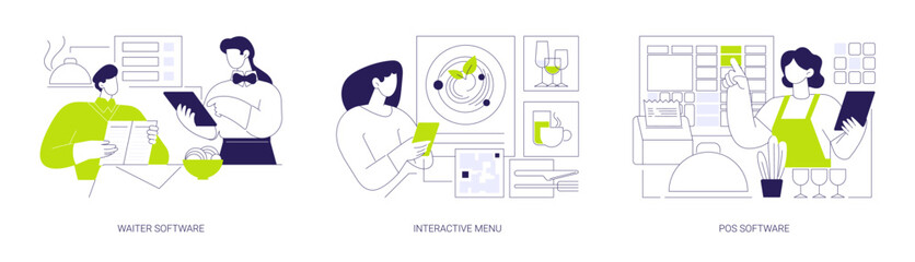 Modern technology in horeca business abstract concept vector illustrations.