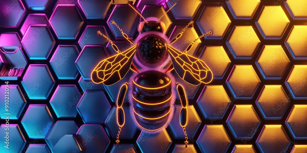 Poster hexagon with stylized bee lines inside representing unity