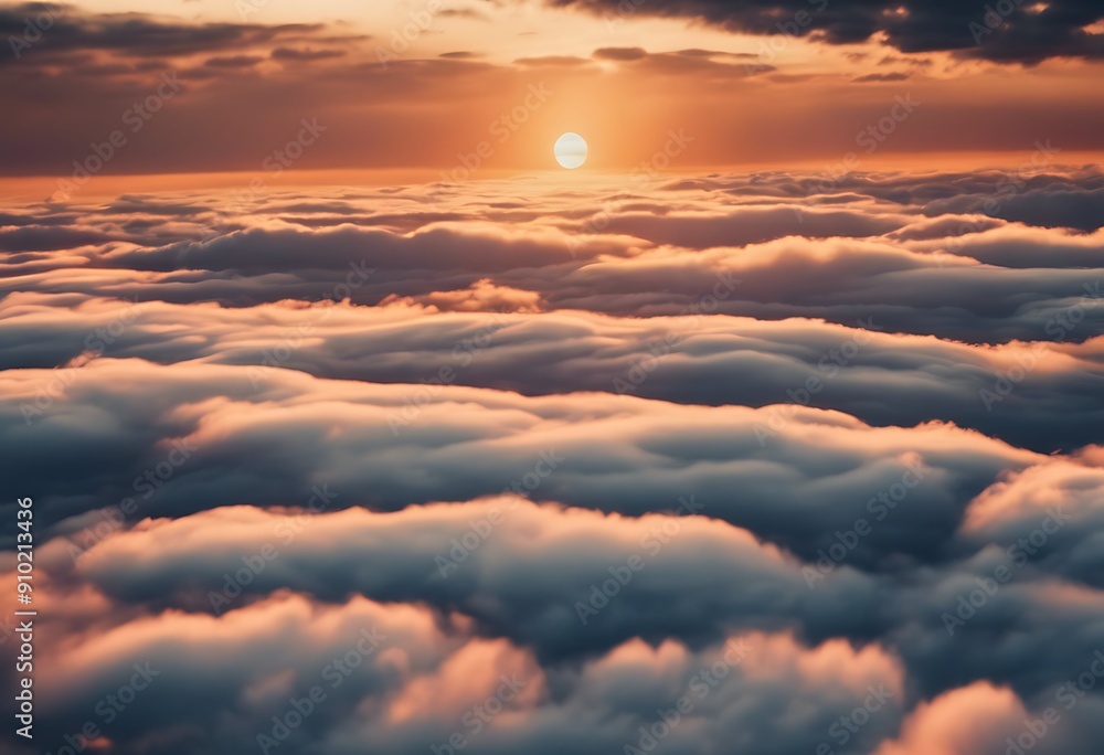 Wall mural sunset flying cloudy while Aerial view clouds Cloud Above Sky Fly Cirrus Cloudscape Sunrise Clean Landscape Stratus Horizon Cold Heaven Blue Background Flight Sunshine Beaut