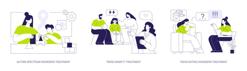 Child and adolescent psychiatry abstract concept vector illustrations.