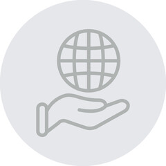 Hand holding globe Vector Line Grey Circle Grey