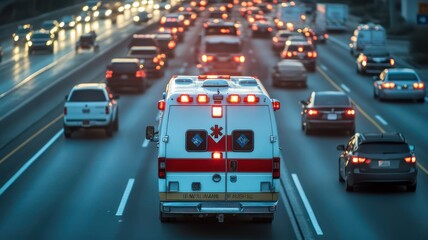 Ambulance driving through a rescue lane on a highway created with Generative AI