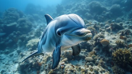 Dolphin Swimming Through Coral Reef