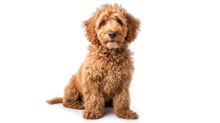 Labradoodle sitting on a white background