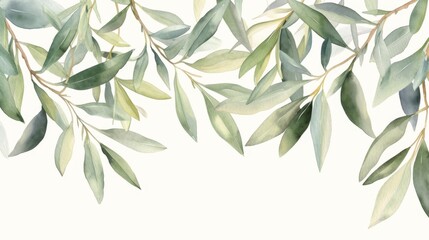 Naklejka premium Watercolor illustration of olive branches