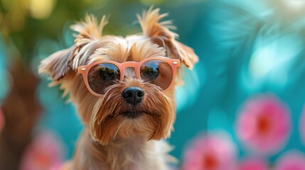 portrait of a Yorkie dog with copy space