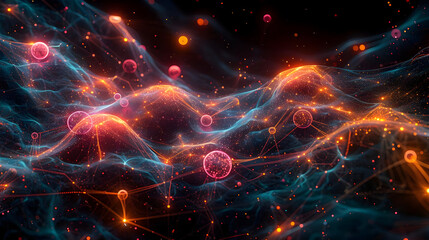 Abstract 3D Network Background with Glowing Particles
