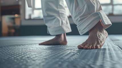 Defensive Feet Positioning on Mat for Martial Arts Training and Correct Stance Balance Education