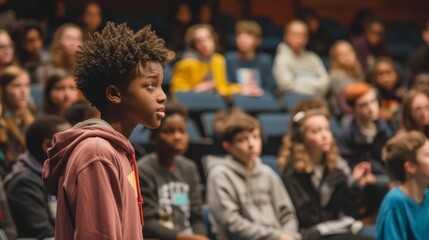 Diverse Students Engaging in School Debate Competition - Education, Public Speaking, Teamwork