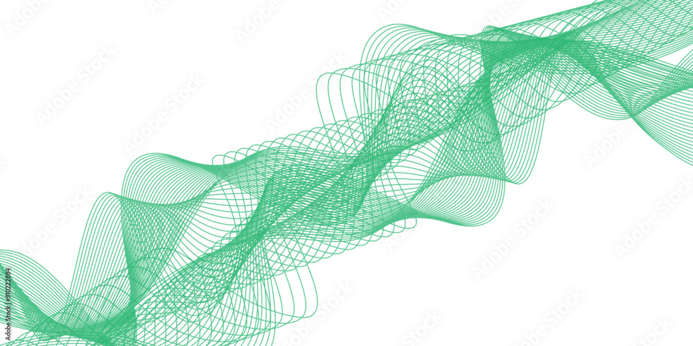 Poster abstract green wavy lines isolated on a transparent background. stylized line art background. vector