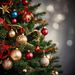 Close up of balls on christmas tree.