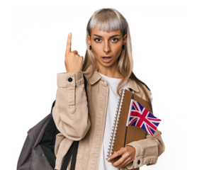 Young erasmus student with books having some great idea, concept of creativity.