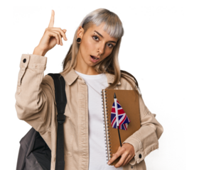 Young erasmus student with books having an idea, inspiration concept.