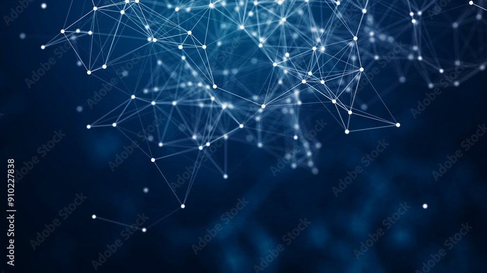 Poster technology network backgroung. abstract connected dots and lines on blue background. communication a