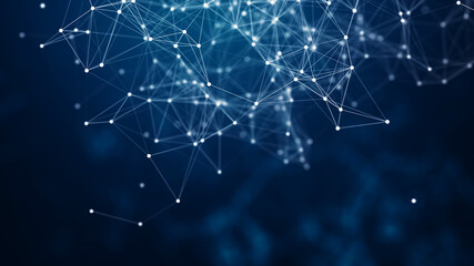 Technology network backgroung. Abstract connected dots and lines on blue background. Communication and technology network concept with moving lines and dots.