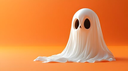 Spooky White Spirit Monster on Orange Background