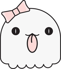 Simple vector art illustration design of a cute halloween ghost with bow on transparent background for stickers, project, business, greeting, cards, etc.