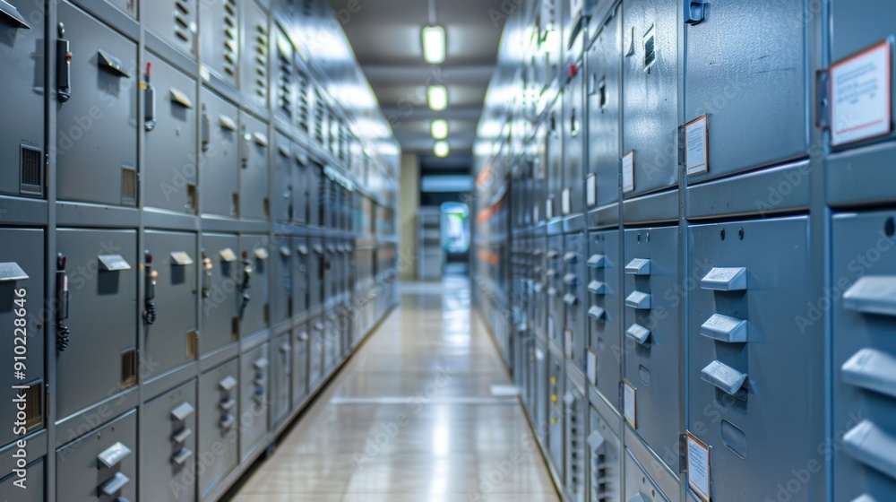 Poster post office with rows of po boxes.
