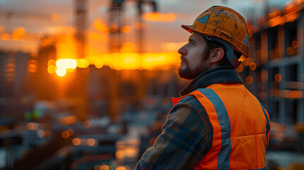 Construction Worker at Sunset - Photo