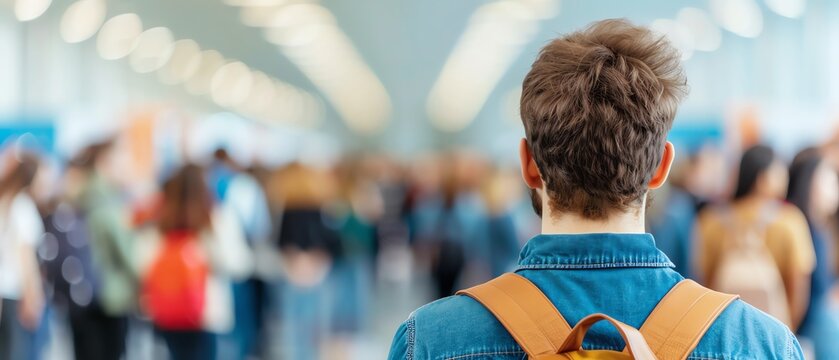 Corporate hiring event with booths and applicants, staffing solutions