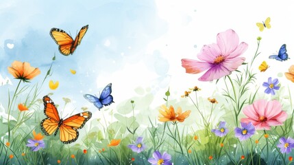 Obraz premium Watercolor illustration of meadow flowers in full bloom