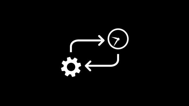Settings icon and clock icon, and moving arrow rotted on the blue background.