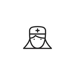 Nurse, doctor or medical staff icon. Young woman in medical medical gown. Editable icon.
