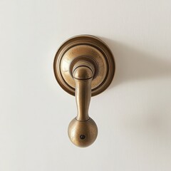 A close-up of an elegant brass door handle on a white background, showcasing intricate design and vintage appeal.