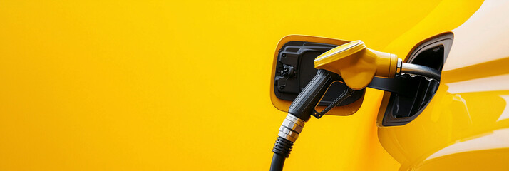 Biofuel Nozzle in Yellow Car's Fuel Tank