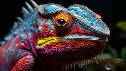 closeup of a colorful chameleon lizard. generative ai