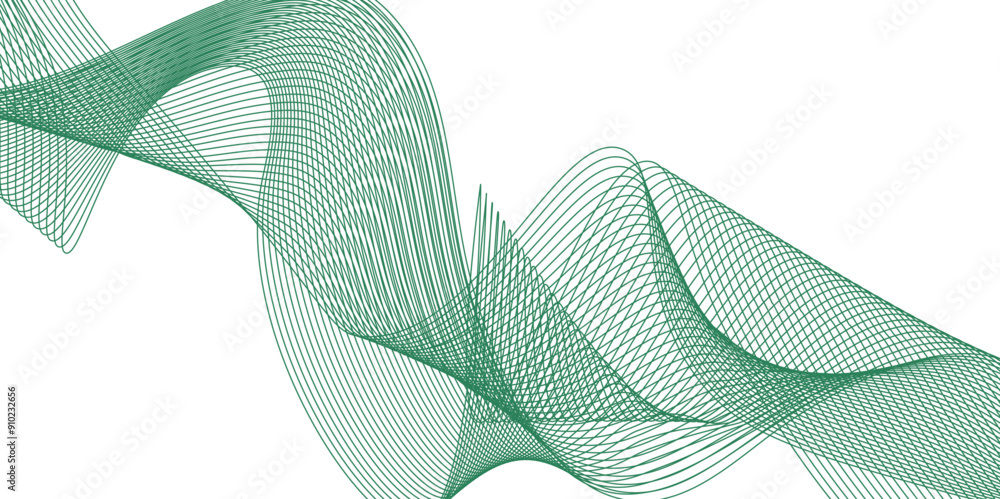 Poster abstract green wavy lines isolated on a transparent background. stylized line art background. vector