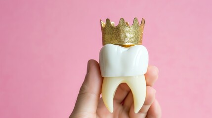 Tooth with golden crown, dental luxury