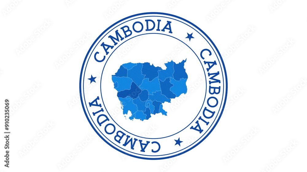 Poster cambodia intro. badge with the circular name and map of country. cambodia round logo animation.