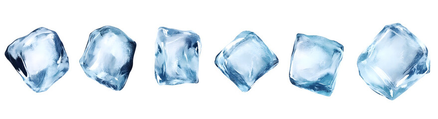 Fototapeta premium A clean, clear collection of ice cubes arranged in a row, perfect for adding a refreshing touch to beverages and cocktails.