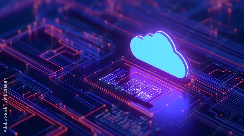 Aufkleber 3d cloud computing concept with illuminated circuits and cloud icon, symbolizing digital data storag