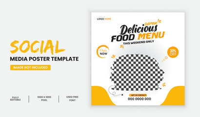 Delicious burger and food menu social media banner template