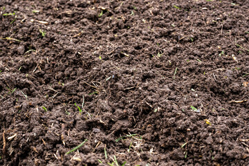 Plowed land in an agricultural field. Cultivated land background