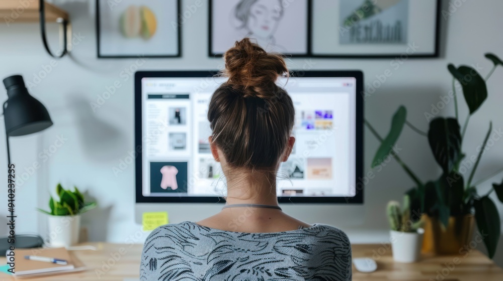 Poster over-the-shoulder view of a computer screen showing an online shopping site.