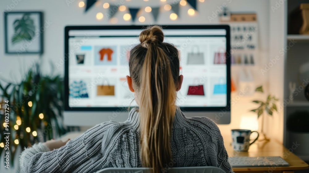 Poster over-the-shoulder view of a computer screen showing an online shopping site.