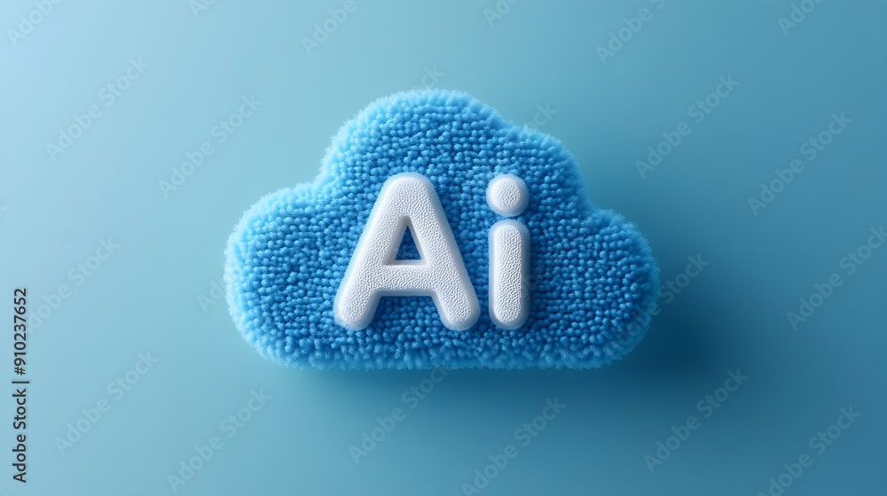 Poster 3d illustration of a blue cloud with 'ai' letters, symbolizing artificial intelligence and cloud com