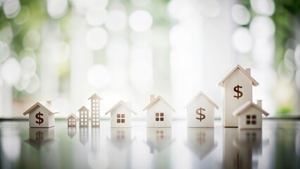 Visual Representation of Financial Growth Through Real Estate with Houses and Currency Symbols
