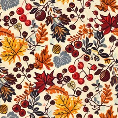 Vibrant Fall-themed Fabric Close-up Texture with Orange, Red, Yellow, and Brown Tones