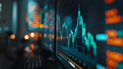 Close-up of a financial chart displayed on a computer screen, representing market trends and data analysis in a tech-savvy environment.