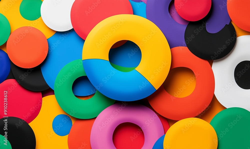 Poster a colorful image of circles with a yellow and blue center. the circles are of different colors and s