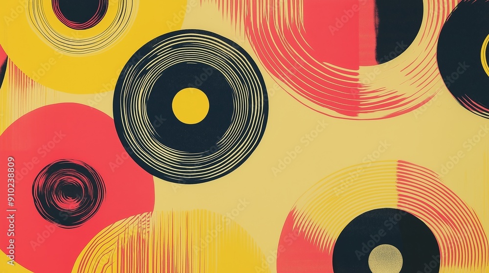 Aufkleber a colorful background with many circles and one of them is black. the circles are of different sizes