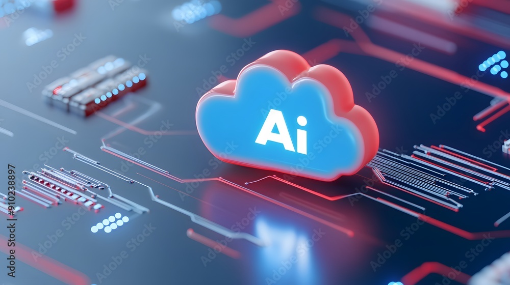 Poster 3d illustration of an ai cloud icon on a circuit board, symbolizing artificial intelligence, technol