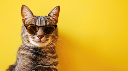 Cool Cat Wearing Sunglasses Against a Yellow Background