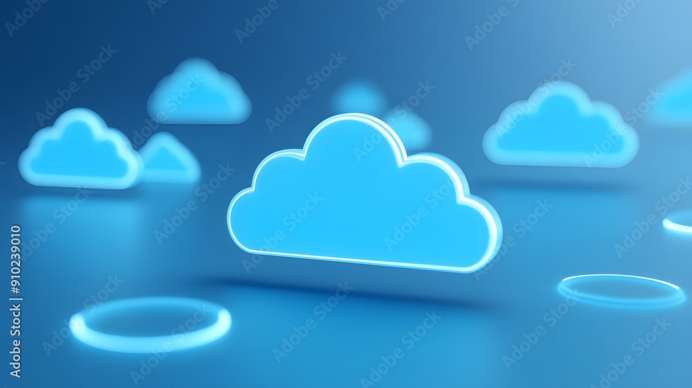 Aufkleber 3d illustration of blue cloud icons floating on a gradient background, representing cloud computing 