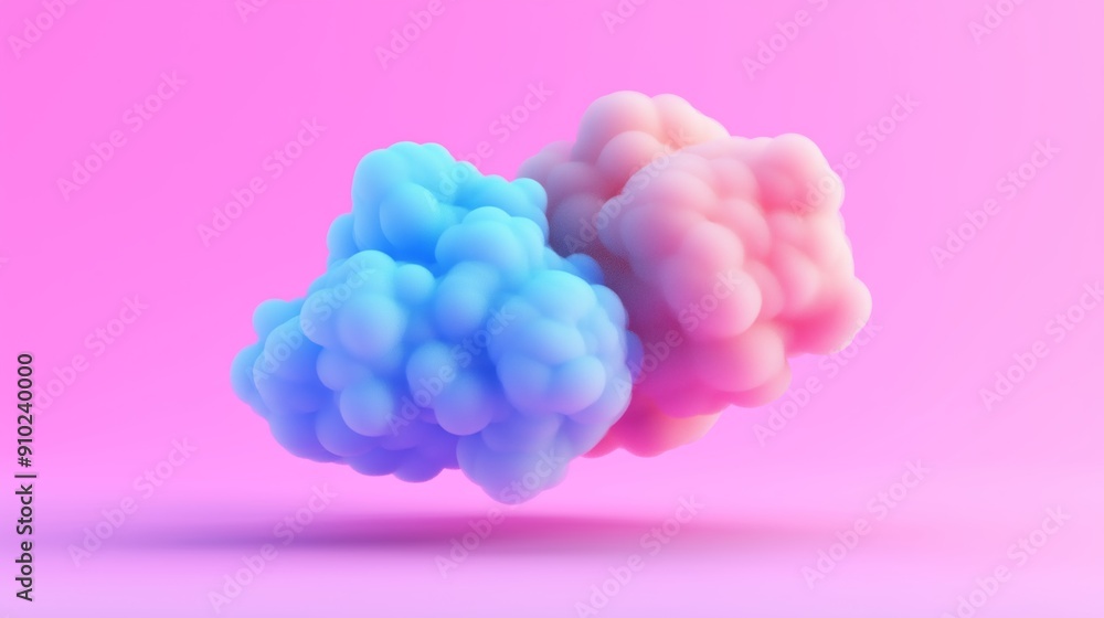 Poster a pink background with two clouds of different colors. the clouds are floating in the air and appear
